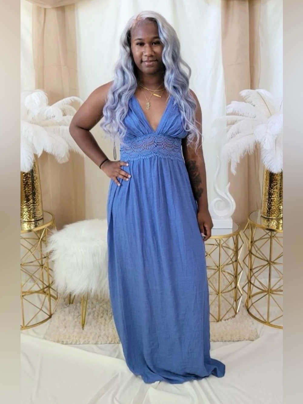 NWT-Blue Lace Waist Maxi Dress